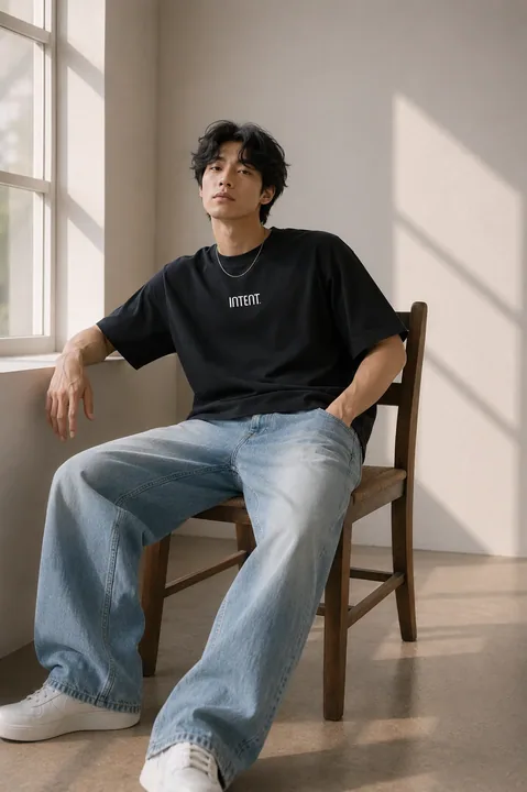 Black bamboo oversized tee by Intent